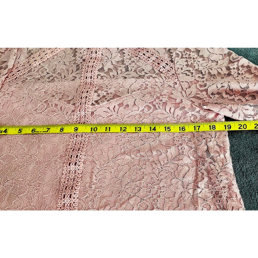 Pink Floral Lace Blouse Mock Neck Long Sleeve Victorian Boho Coquette Sz L - Picture 5 of 11